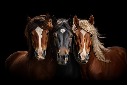 The picture of horses standing in front of each other is beautiful.