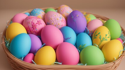 Obraz na płótnie Canvas A Basket Full Of Colorful Easter Eggs