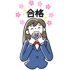 試験に合格して喜ぶ女子高生のイラスト
