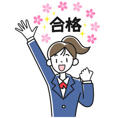 試験に合格して喜ぶ女子高生のイラスト