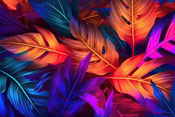 Radiant Autumn: Neon Leaves in Multi-Color Glow (Generative AI)