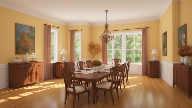 A Dining Room With A Table And Chairs