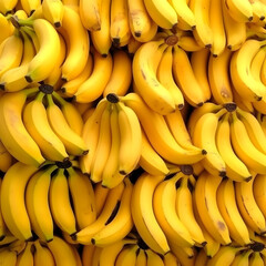 lot of bunches of yellow bananas arranged in arrangement at outdoor market