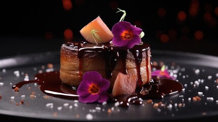 Gourmet foie gras dish with a rich red wine reduction