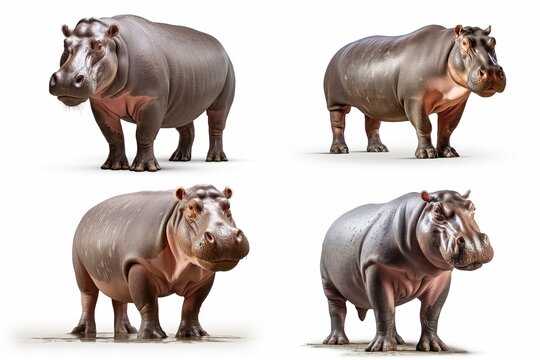 set of hippos isolated on white background.