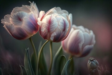 Enchanting tulips with ethereal glow and soft focus background. Generative AI