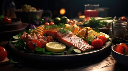 Fototapeta na wymiar grilled salmon with vegetables
