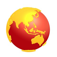 Cartoon gold planet Earth 3d render icon on white background. Earth day or environment conservation concept. Save green planet concept