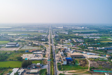 Bird eye view of transport car on the road with tree