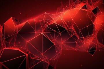 Futuristic 3D red polygonal background with low poly dots and lines forming a network structure for HUD. Generative AI