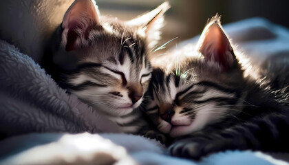 Pawsome Dreams, A Whiskered Tale of Two Kittens Napping in Sunlit Serenity