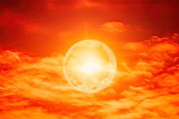 Heat wave of extreme sun and sky background. Hot weather and global warming concept