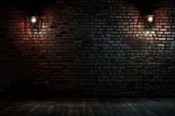 Shadowy Charcoal Bricks: Dimly Lit Dark Brick Background (Generative AI)