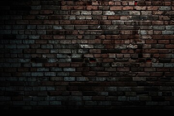 Mysterious Brick Enigma: Dimly Lit Dark Brick Background (Generative AI)