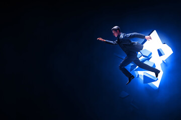 Business man breaking through the wall 3d illustration