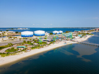 Pensacola Beach water tanks and rolller coaster go cart race track