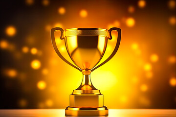 Gold trophy a best champion award on success prize winner with golden reward victory competition cup on a golden color background