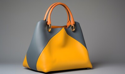 3d rendering of a black and yellow handbag on grey background, ai generated