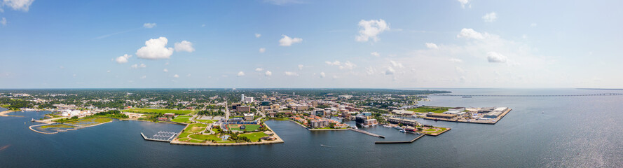 Fototapeta premium Aerial panorama Downtown Pensacola waterfront bay view
