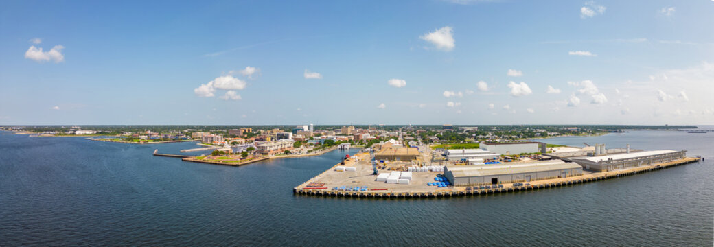 Aerial drone panorama Port of Pensacola Florida USA