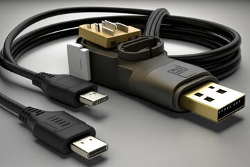 Cable featuring both USB and micro USB connectors. Generative AI
