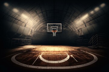 Basketball on court in arena. Generative AI