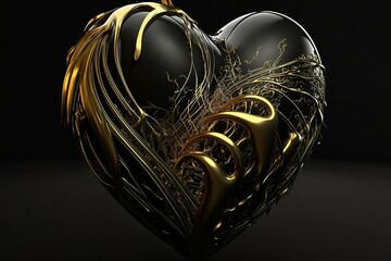 A heart that is black and gold with something inside. Generative AI