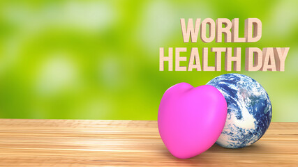 The earth and heart for World Health Day concept 3d rendering