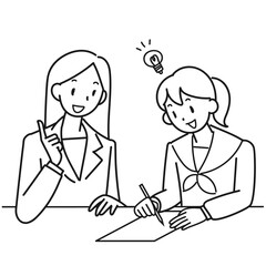 女性講師の個別指導をうける笑顔の女子高生