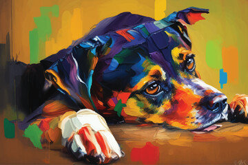 painting abstract dog vector watercolor hand painted; Generative AI illustration.