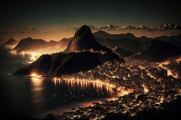 Nighttime view of Rio de Janeiro. Generative AI