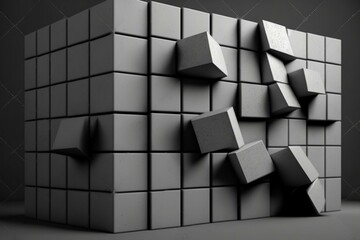 3D generated concrete wall made of square tiles on a semi-glossy futuristic background. Generative AI