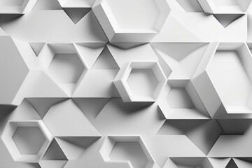 Top down view of a white geometric background structure created through rendering. Generative AI