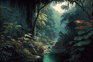 Fototapeta na wymiar A shimmering rainforest dream wallpaper. Generative AI