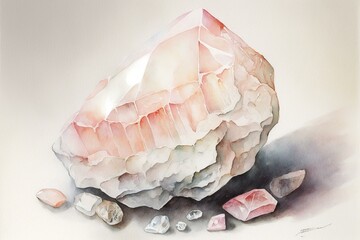Watercolor of rose quartz crystal. Generative AI