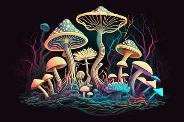 Illustration of trippy fungi. Generative AI