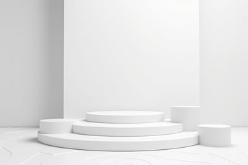 Obraz premium Modern white product stage display scene 3D podium background, platform base or empty presentation round stand mockup