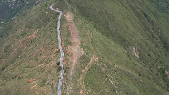Aerial View of Hilltop Road Above Chicamocha Canyon, Colombia on Sunny Day