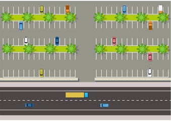 a top view parking lot containing a few cars