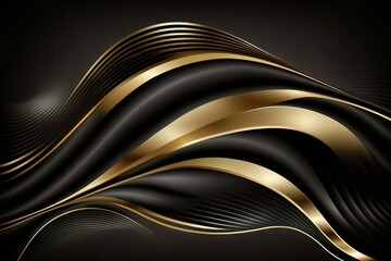 Black and gold background with wavy and striped design. Generative AI