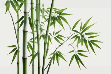 Fototapeta na wymiar White background with green bamboo stems. Generative AI