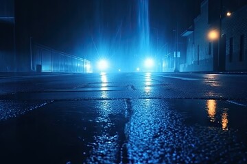 Nightfall Reflections: Glimmers on a Dark, Wet Street (Generative AI)
