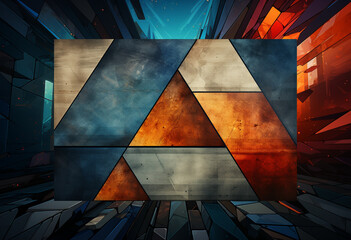 triangle wallpaper vintage blue yellow orange and brown, in the style of digital art techniques, geometric shapes