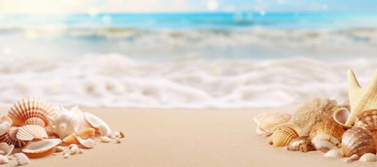 Tropical Beach with Shells. Summer Abstract Background