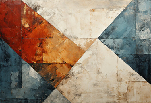 triangle wallpaper vintage blue yellow orange and brown, in the style of digital art techniques, geometric shapes © alex