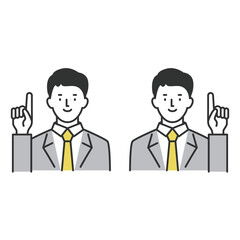 明るい表情で指差しポーズをするビジネスマン男性　セット