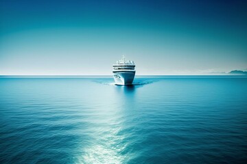 A cruise ship sailing in the bright blue sea under a clear sky. Generative AI