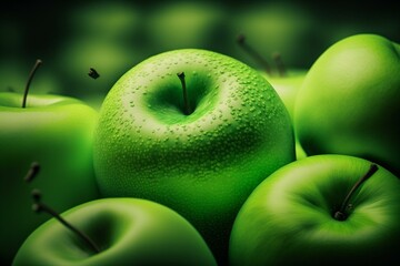 Closeup of bright green apples in background. Generative AI