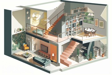 Fototapeta na wymiar Detailed depiction of a contemporary home's interior structure. Generative AI