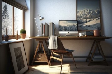 Spacious desk and home interior. Generative AI